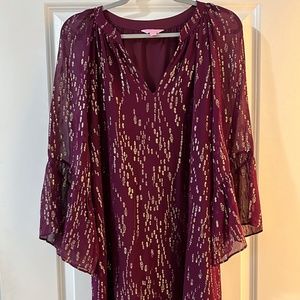 Lilly Pulitzer Long Sleeve Silk Dress with Gold Accents